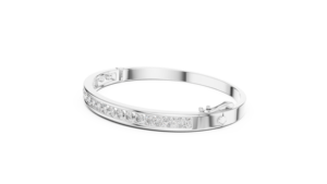 Round Cut Diamond Channel <b>Set</b> <b>Bangle</b> Bracelet in 14K White Gold, Hinged Diamond <b>Bangle</b>, Stackable Lab Grown Diamond Eternity Bra - Product Image 2