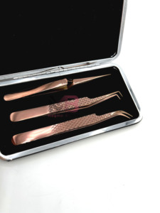 Juego de Pinzas para Pestañas de Acero Inoxidable, Herramientas de Precisión, Estuche Metálico, Puntas Curvas y Rectas para Extensiones de Pestañas - Product Image 2