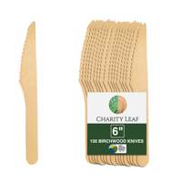 Couteaux jetables en bois de bouleau Charity Leaf, lot de 100, blancs, 0,0g, style simple, pour fêtes