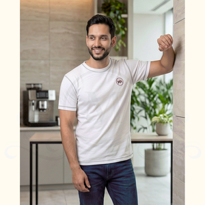 Men's White Short Sleeve O-Neck T-Shirt With Front Logo Regular Fit Casual Style 100% Cotton Jersey Knitted Breathable - Product Image 5