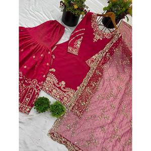 Ensemble de costumes de soirée pour femmes avec haut-Plazzo et Dupatta Heavy Embroidery Work - Product Image 5