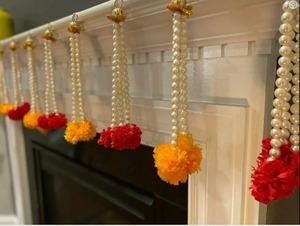 พวงมาลัยประดับมุกและดอกดาวเรืองสำหรับตกแต่งทางเข้าและผนังในช่วงเทศกาล |   ฉากหลังงานแต่งงานสำหรับพิธีเฮนน่าและฮัลดี - Product Image 4