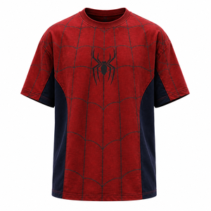 Camiseta Oversize para Hombre con Diseño de Telaraña, Logotipo Personalizado, Roja y Negra, Manga Corta, Estilo Urbano, Impresión por Sublimación - Product Image 2