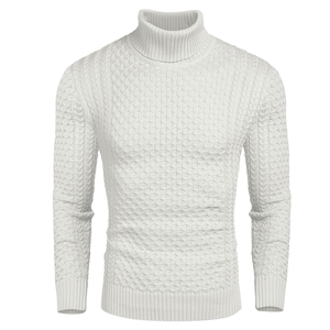 Pull à col roulé côtelé personnalisé pour homme, manches longues, tricoté en coton et fibre de bambou, pull d'hiver, OEM ODM, tricotage - Product Image 2