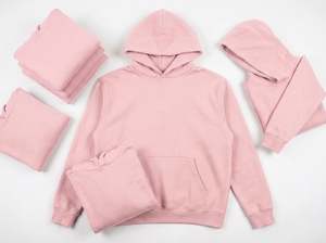 Sweat-shirt à capuche unisexe rose, coupe classique, couleur unie, décontracté, avec poches, en molleton polyester/coton tricoté, orné de perles, collection automne - Product Image 4