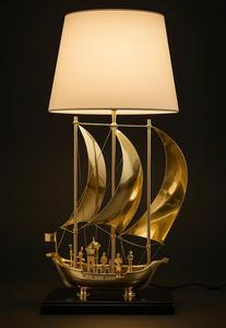Brass Sailboat Table Lamp with White Drum Shade Coastal <b>Decorative</b> <b>Lighting</b> for Living Room - Product Image 3