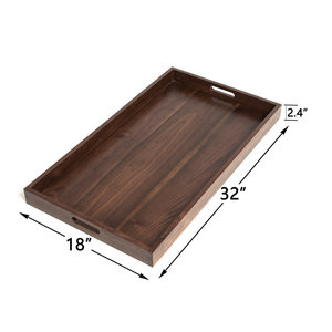 Spacious Dark Brown Wooden Serving Tray <b>Large</b> Rectangular Tray With Handles 32x18 Inch Coffee Table Serving Tray - Product Image 1
