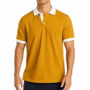 Chemise Homme en Coton Piqué Couleur Moutarde à Manches Courtes, Boutonnée, Style Décontracté, Coupe Classique, Tissu Tricoté Respirant - Product Image 2