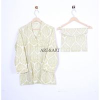 Conjunto de Bata de Algodón y Fibra de Bambú Estampada para Mujer, Manga Larga, Cuello en V, Patrón Geométrico, Suave, Informal, Ropa de Dormir de Longitud Completa, Talle Medio