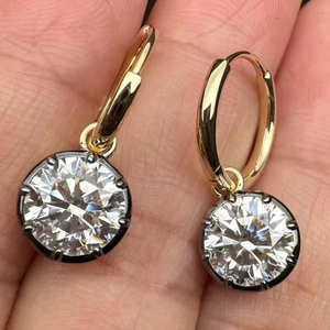 8 CTW Round Lab Grown Diamond Earrings, Gold Huggie Drop Earrings <b>Large</b> Statement Diamond Dangle Earrings, Bridal Luxury Jewelry - Product Image 1