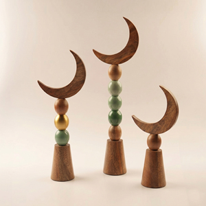 Arabic Wooden Crescent Moon Stands With Colorful <b>Beads</b>. <b>Set</b> Of 3 Perfect For Ramadan Home Decor, Eid Table Centerpieces & Gifts - Product Image 2