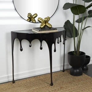 Modern Glossy Black Drip Coffee Table Half Round Decorative Living Room Furniture 36.25 Inch - Product Image 6