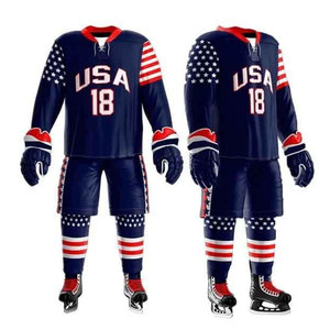 ชุดทีมกีฬาฮอกกี้น้ำแข็ง โพลีเอสเตอร์ เสื้อและกางเกงสำหรับฝึกซ้อม ขายส่ง เนื้อผ้านุ่ม ระบายอากาศได้ดี ทนทาน ชุดยูนิฟอร์มฮอกกี้น้ำแข็งแบบสั่งทำ - Product Image 4