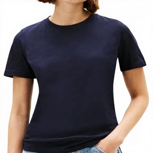 Camiseta de Manga Corta para Mujer, Cuello Redondo, Color Azul Marino, 100% Algodón, Corte Regular, Tejido Jersey, para Todas las Temporadas - Product Image 6