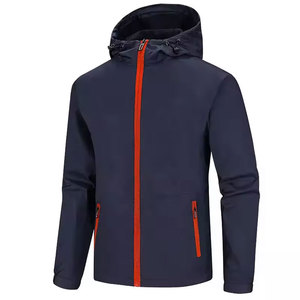 Veste imperméable coupe-vent à capuche rouge pour homme, poches zippées, vêtements de travail décontractés pour l'extérieur, saison hivernale, coupe standard, polyester rayé - Product Image 2