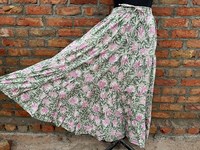 Jupe florale décontractée en coton non tissé 120g pour femme, longueur cheville, taille élastique, respirante et écologique, imprimée à la main