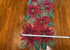 Embroidered Poinsettia <b>Table</b> <b>Runner</b> Red Green Floral Design Traditional Home Decor Polyester - Product Image 4