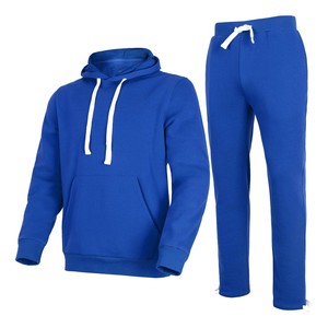 2026 Unisex Light <b>Blue</b> Hooded Tracksuit Full Sleeve Solid Color Casual Joggers Set Autumn Breathable Cotton <b>Material</b> Regular Fit - Product Image 2