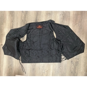 Custom Leather Motorcycle Biker <b>Vest</b> With Patriotic Embroidered Patches Side Lacing Button Front And Sleeveless Rider Design USA - Product Image 6