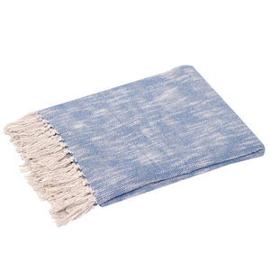 Plaid en coton 100% bleu, doux et de qualité supérieure, avec franges, design écologique, grande taille, pour canapé. - Product Image 5