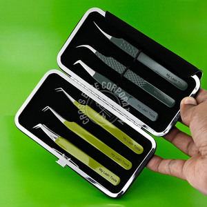 Hot Selling Green Lash Tweezers 45° 90° Moon Curved Fiber Tip Eyelash Extension Tweezer Volume Boot Fan <b>Tool</b> - Product Image 1