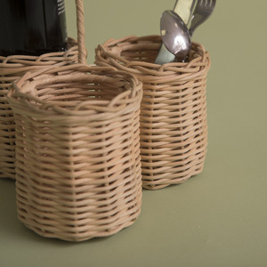 Handcrafted Rattan Cutlery Holder Basket Portable Wine Bottle Caddy <b>Desktop</b> Kitchen Utensil Storage Organizer Countertop <b>Bin</b> - Product Image 5