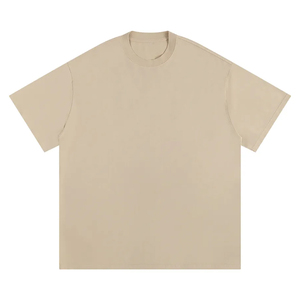 T-shirt personnalisé pour homme, coupe ample beige, en coton épais kaki, épaules tombantes, uni, coupe droite, streetwear, vente en gros - Product Image 1