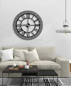 Horloge murale en métal à motif clé grecque, chiffres romains de luxe, décorative, en fer découpé au laser, ornement d'intérieur classique pour manoir européen - Product Image 6