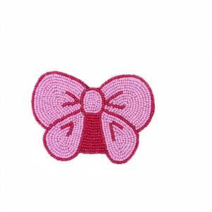 Handmade <b>Beaded</b> <b>Coasters</b>: Pink and dark pink bow, Set of 6 - Product Image 1