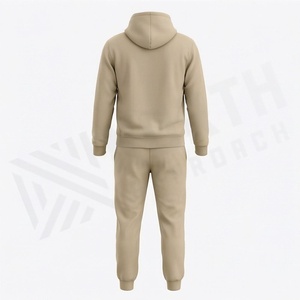 Survêtement à capuche beige pour homme, imprimé géométrique, manches longues, vêtements de sport décontractés, 100% coton respirant, vêtements d'automne - Product Image 2