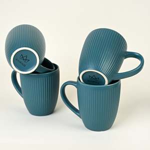 Turquoise Glazed Ceramic Coffee <b>Mug</b> Set of 4 Handmade <b>Large</b> Capacity Microwave Safe Tea <b>Mugs</b> - Product Image 3