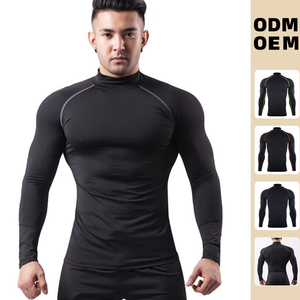 T-shirt de compression pour homme, manches longues, pour entraînement fitness, course à pied, musculation, respirant, noir - Product Image 1
