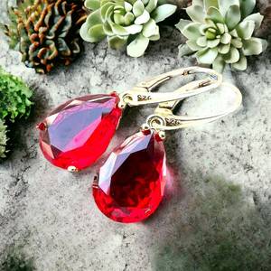 Boucles d'oreilles vintage en rubis de synthèse, argent sterling 925, vermeil plaqué or 14K, pierre de naissance de juillet, fermoir à barrette, cadeau, bijoux pour mariage et fête - Product Image 1