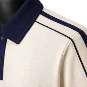 Polo de Manga Corta Color Crema para Hombre con Ribete en Contraste Azul Marino, Corte Regular, Tejido Casual, Color Sólido - Product Image 6