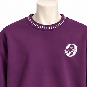 Sweat-shirt à col rond pour homme, coupe ample, manches longues, avec bordure cousue et effet vieilli, couleur prune, style streetwear décontracté et sportif - Product Image 3