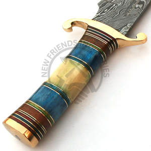 Cuchillo de caza Bowie de acero de Damasco de 12 pulgadas, edición nueva, hecho a mano, extra afilado, hoja fija, para camping, con mango de hueso de camello de color. - Product Image 3