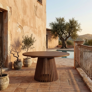 Table de salle à manger moderne en teck à lattes pour l'hôtellerie durable, idéale pour hôtels, complexes hôteliers, restaurants et terrasses – Achat en gros - Product Image 2