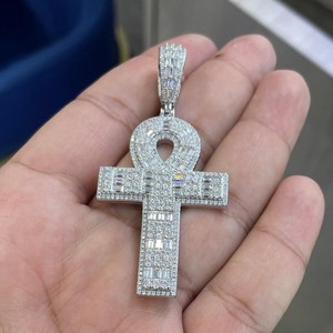 Pendentif Ankh personnalisé serti de diamants, plaqué argent rhodié, alliage, diamants Moissanite VVS, bijoux hip-hop pour homme, unisexe, cadeau - Product Image 3