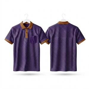 เสื้อโปโลผู้ชายสีม่วงน้ำตาลลายจุดแบบสั่งทำพิเศษ มีกระเป๋า ขอบสีดำเรียบหรู แขนสั้น ผ้าฝ้าย เสื้อกอล์ฟ เสื้อฤดูร้อน - Product Image 1