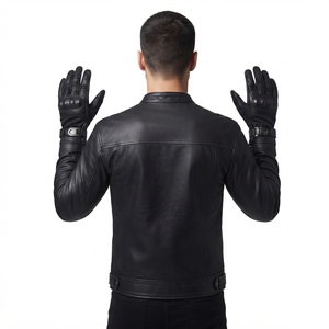 Gants de course unisexes en cuir extensible noir avec poignet élastique - Product Image 2