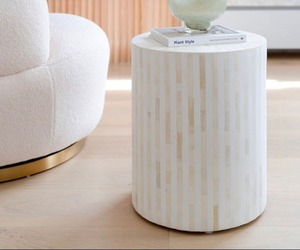Tabouret rond fait main à motif floral en os incrusté, table d'appoint en os incrusté, table de chevet en os incrusté, décoration intérieure - Product Image 1