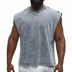 <b>Men's</b> Washed Grey Sleeveless T <b>Shirt</b> Solid Crew Neck Tank Top Street Casual Summer Muscle <b>Shirt</b> - Product Image 1