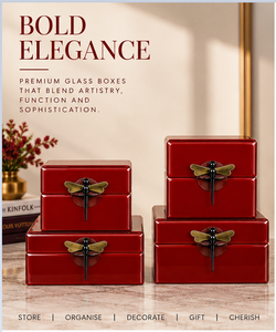 Ruby Red Glass Jewelry Storage Box Set with <b>Black</b> Dragonfly Handle Glossy Finish Soft Lining Decorative Keepsake Organizer - Product Image 6