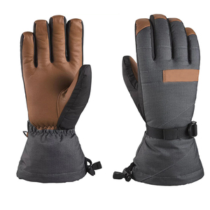 Gants de ski à doigts entiers, marron, polyester, isolés thermiquement, fermeture à cordon, imperméables, unisexes, pour snowboard d'hiver - Product Image 1