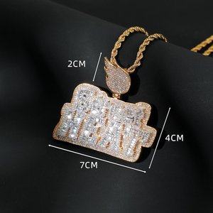 ICEQ JEWELLERY Iced Out Gold Plated Moissanite Pendant with Baguette Cut Letters and Flame Charm Hiphop Style Unisex Jewelry - Product Image 4