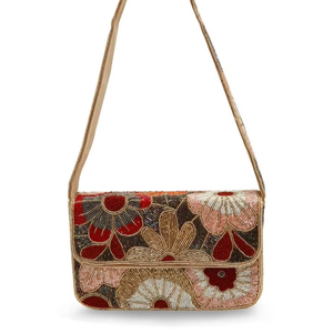 Sac à main décontracté indien fait main de luxe avec accessoires de mode en cristal, poignée perlée multicolore et durable, style baguette, local - Product Image 1