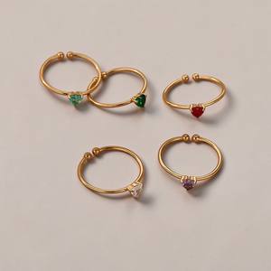 Anillo Abierto Ajustable de Latón Chapado en Oro con Corte de Corazón y Piedra de Cuarzo Granate Creada en Laboratorio, Joyería Minimalista Apilable de Moda para Mujer - Product Image 5