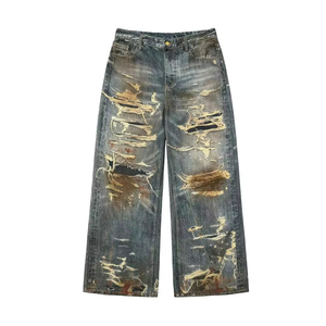 Pantalones Cargo Holgados de Lona de Poliéster/Algodón de Alta Calidad Personalizados para Hombre, Jeans Retro con Estampado Digital, Estilo Casual Holgado, Tejido de Punto - Product Image 1
