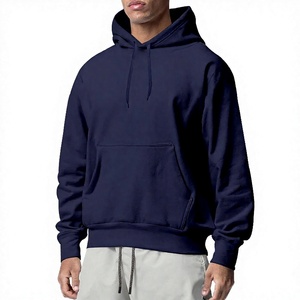 Sweat-shirt à capuche bleu marine pour homme, coupe classique, en molleton de coton, couleur unie, avec poche, manches longues, style streetwear - Product Image 3