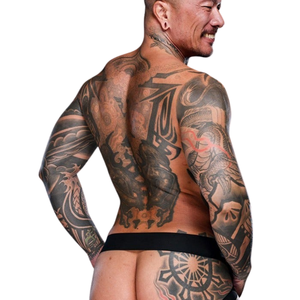 Jockstrap de Cuero para Hombre, Estilo Deportivo, con Ribete Morado, Ropa Interior Fetiche de Cuero Premium, Tirantes Ajustables - Product Image 1